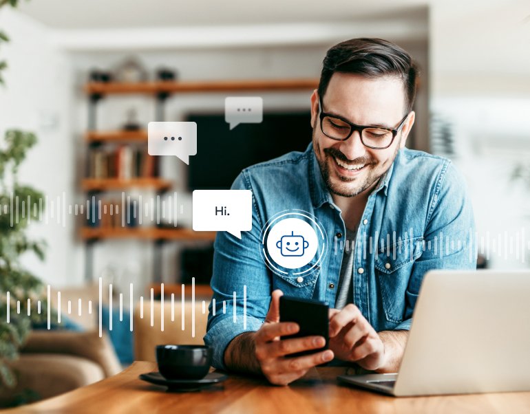 Man chatting with an AI chatbot