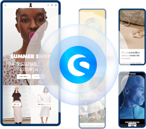 Multiple mobile screens displaying various fashion and jewelry websites. The Shopware logo is in the center.
